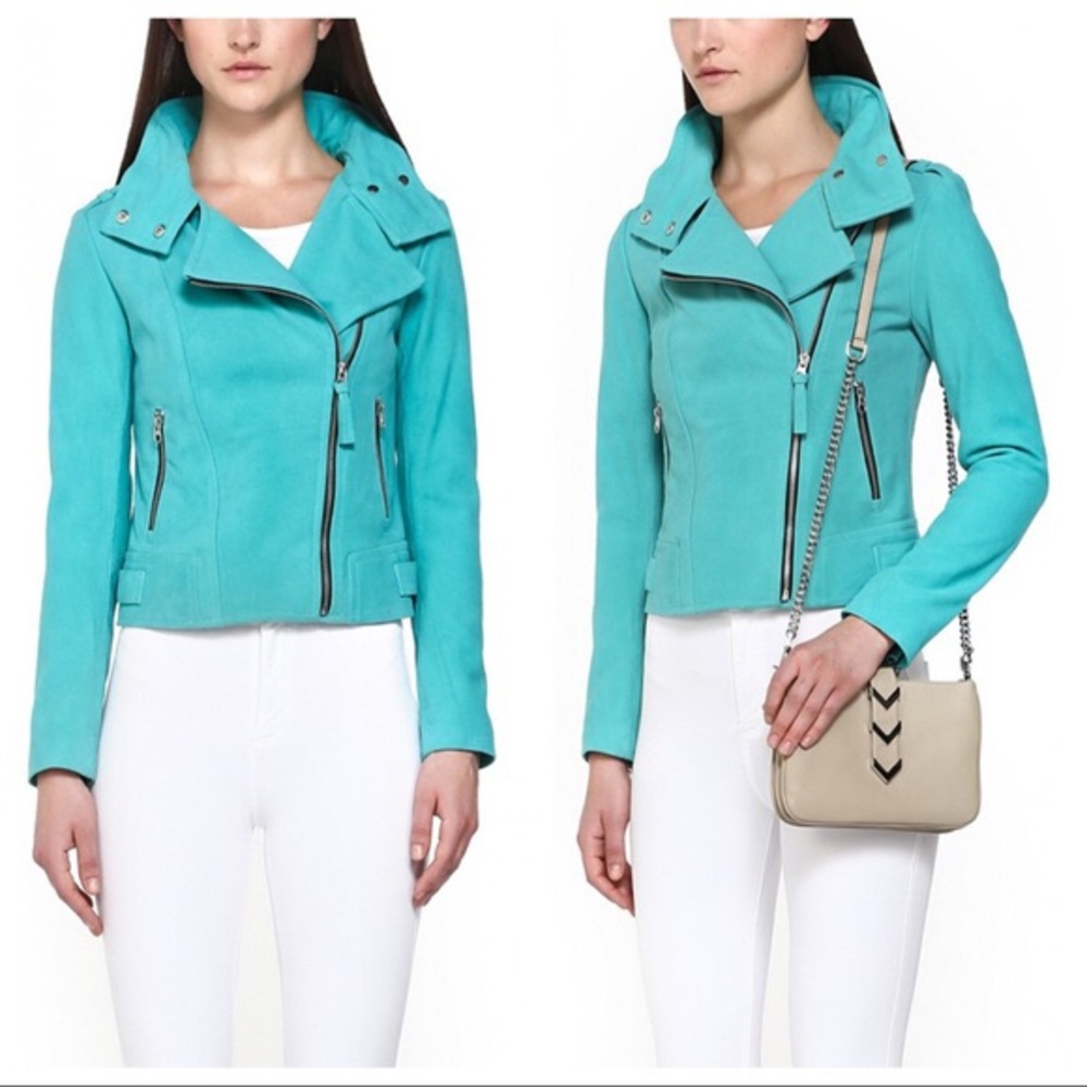 Mackage Freda Suede moto teal jacket large